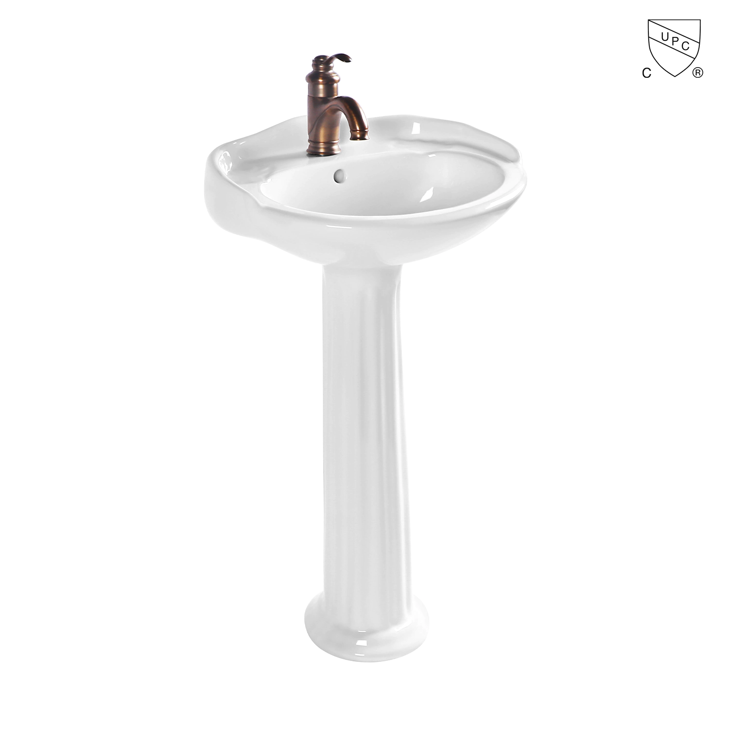 bathroom white oval shape UPC two piece vitreous china ceramic pedestal sink freestanding lavatory wash basin MB-2064, manufactured by Chaozhou Meilong Ceramics Company